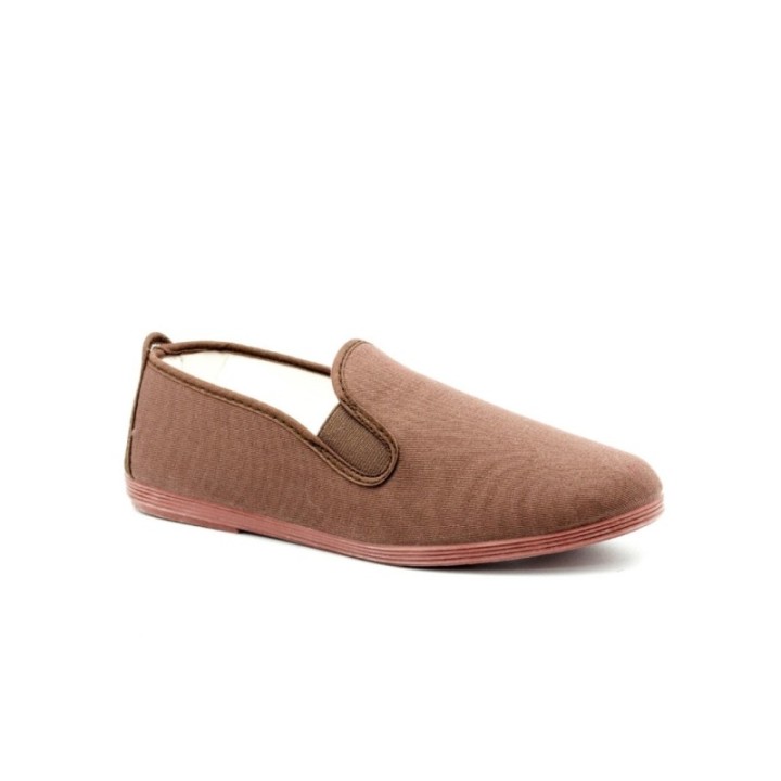 Zapatillas lona kung-fu con elástico color marrón