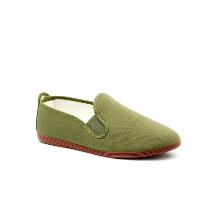 Zapatillas lona kung-fu con elástico color kaki