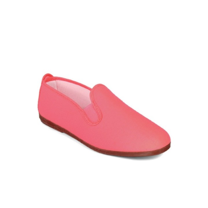 Zapatillas lona kung-fu con elástico color fucsia flúor