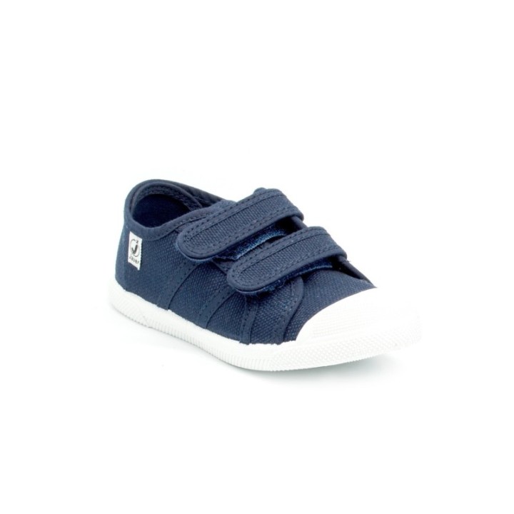 Zapatillas lona deportivas con doble velcro y puntera color marino