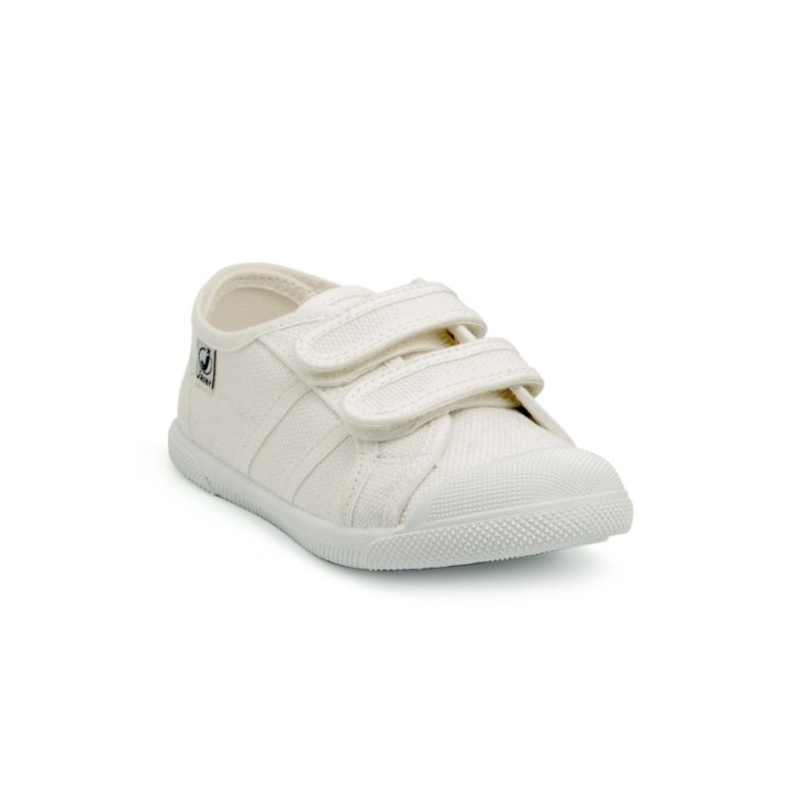 Zapatillas lona deportivas con doble velcro y puntera color blanco