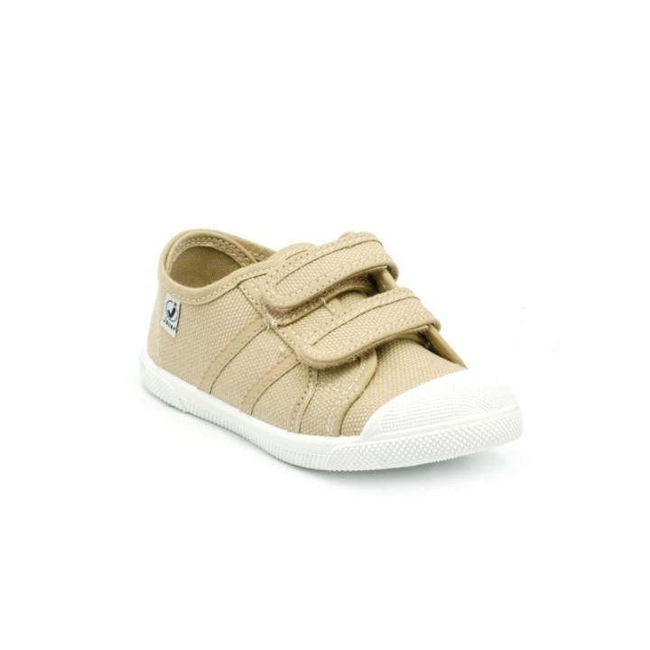 Zapatillas lona deportivas con doble velcro y puntera color beige