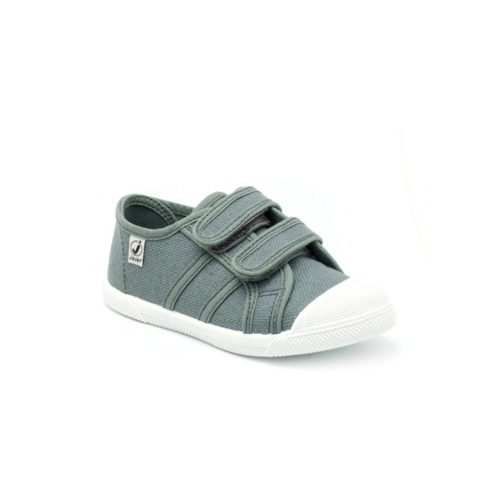 Zapatillas lona deportivas con doble velcro y puntera color gris