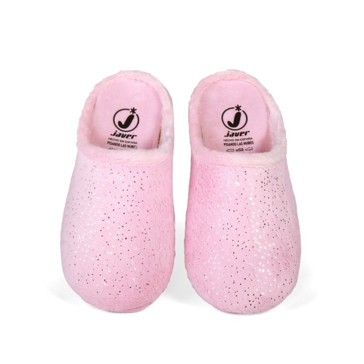 Zapatillas de casa abiertas rosa con destellos brillantes