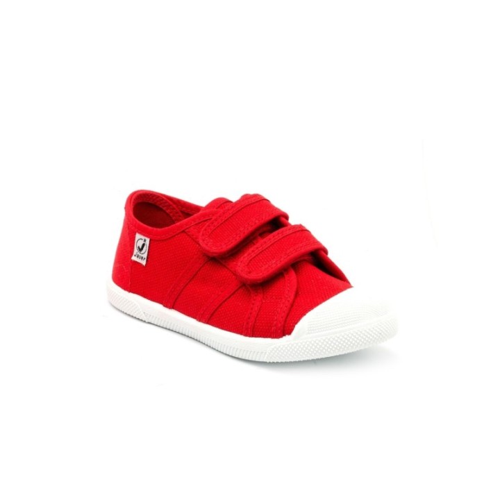 Zapatillas lona deportivas con doble velcro y puntera color rojo
