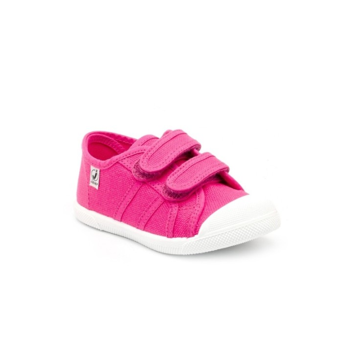 Zapatillas lona deportivas con doble velcro y puntera color fucsia
