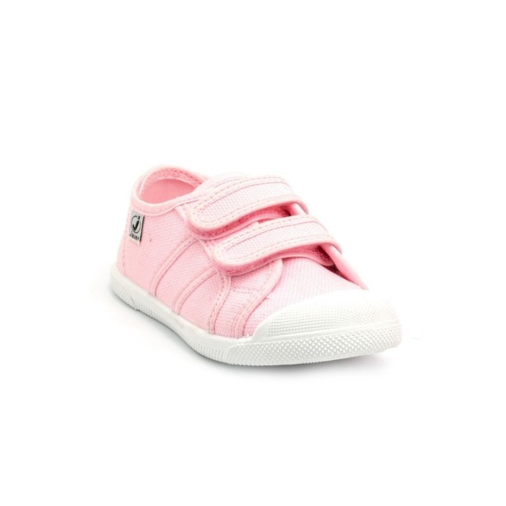 Zapatillas lona deportivas con doble velcro y puntera color rosa