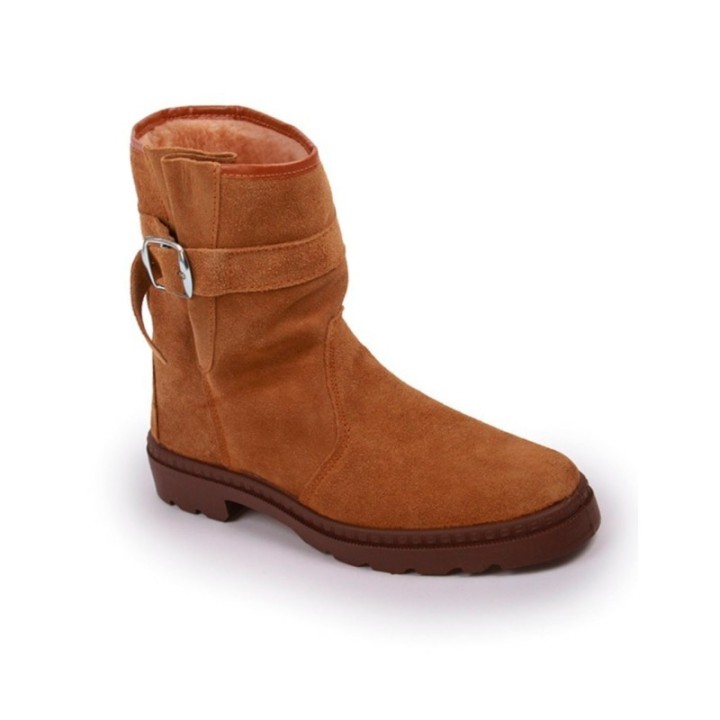 Botas lisas con hebilla color tabaco