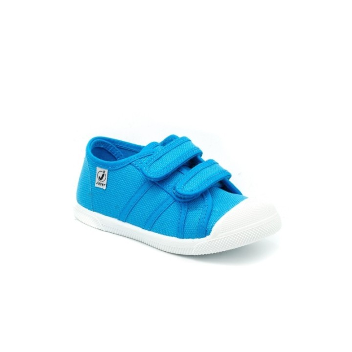 Zapatillas lona deportivas con doble velcro y puntera color turquesa