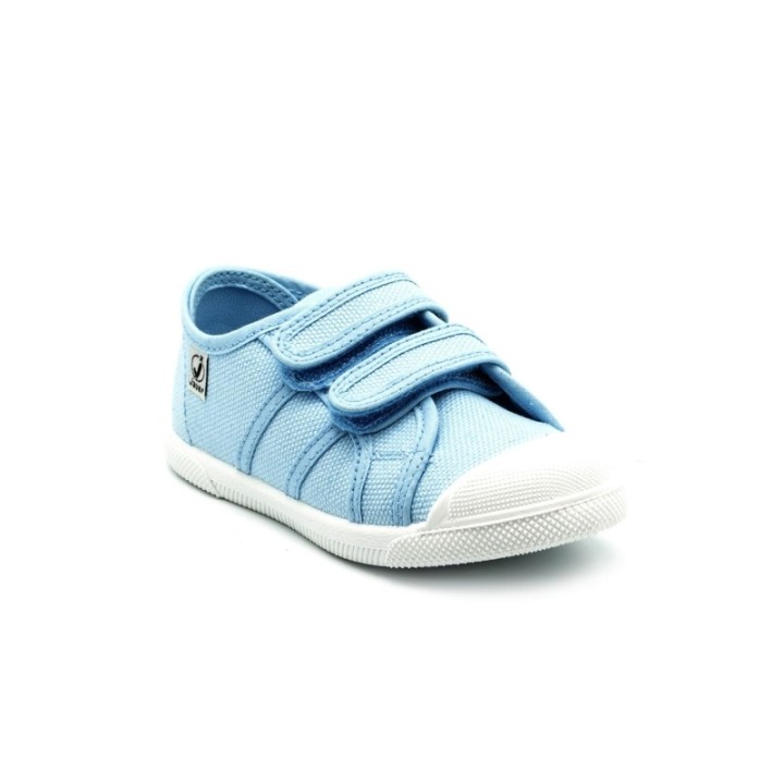 Zapatillas lona deportivas con doble velcro y puntera color celeste