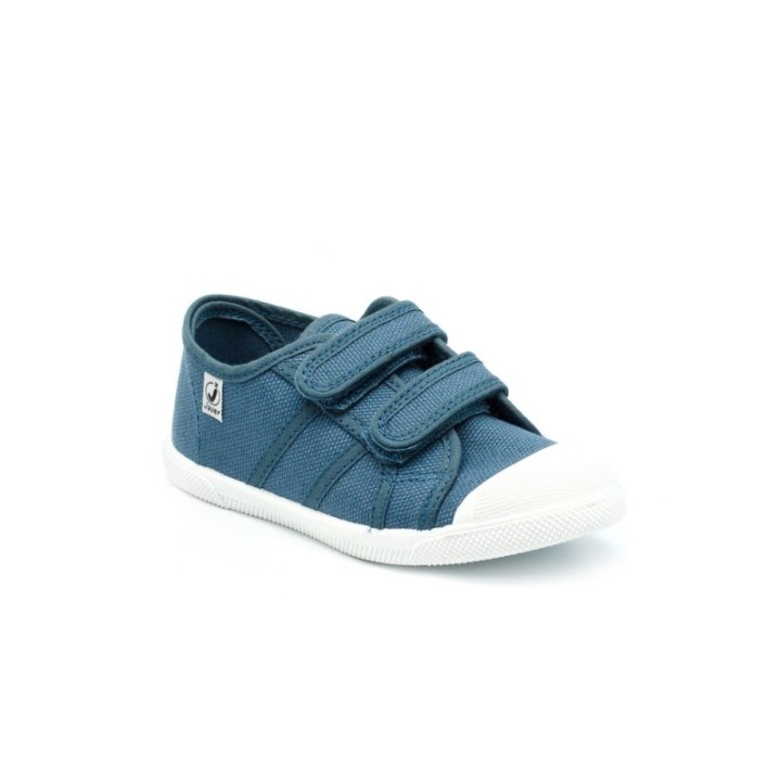 Zapatillas lona deportivas con doble velcro y puntera color jeans