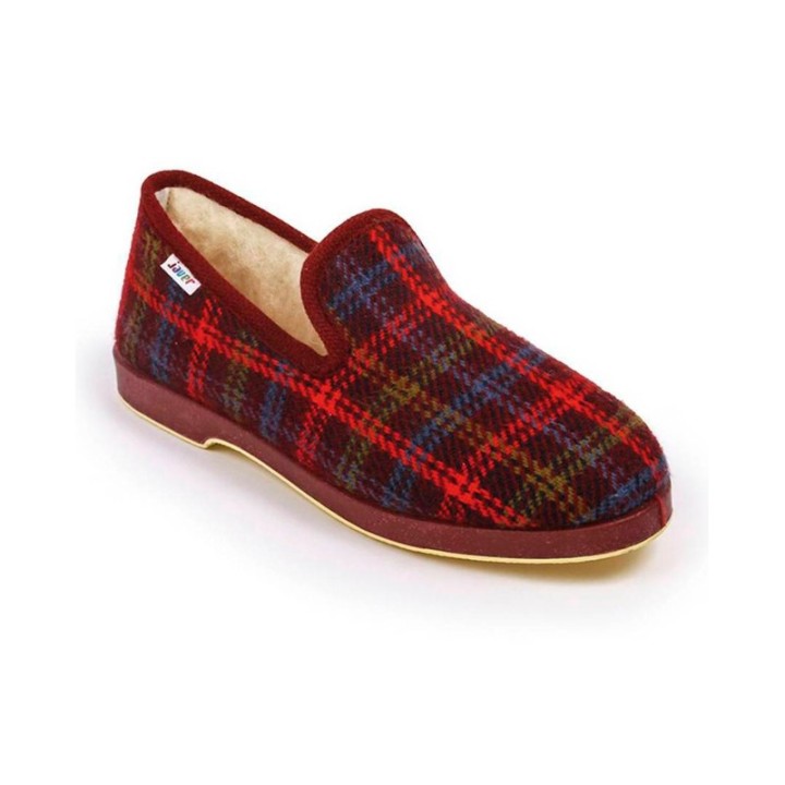Zapatillas de casa de cuadros burdeos lana virgen
