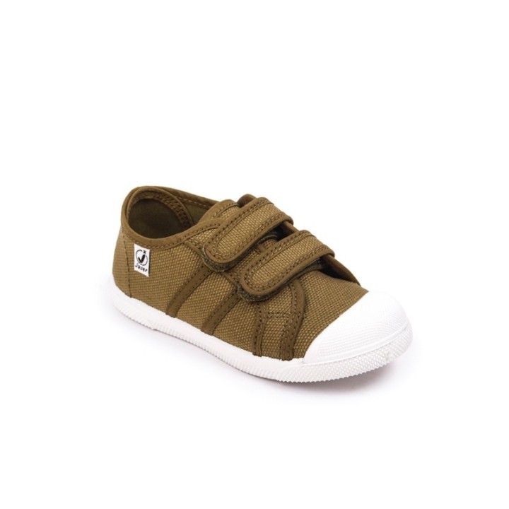 Zapatillas lona deportivas con doble velcro y puntera color kaki