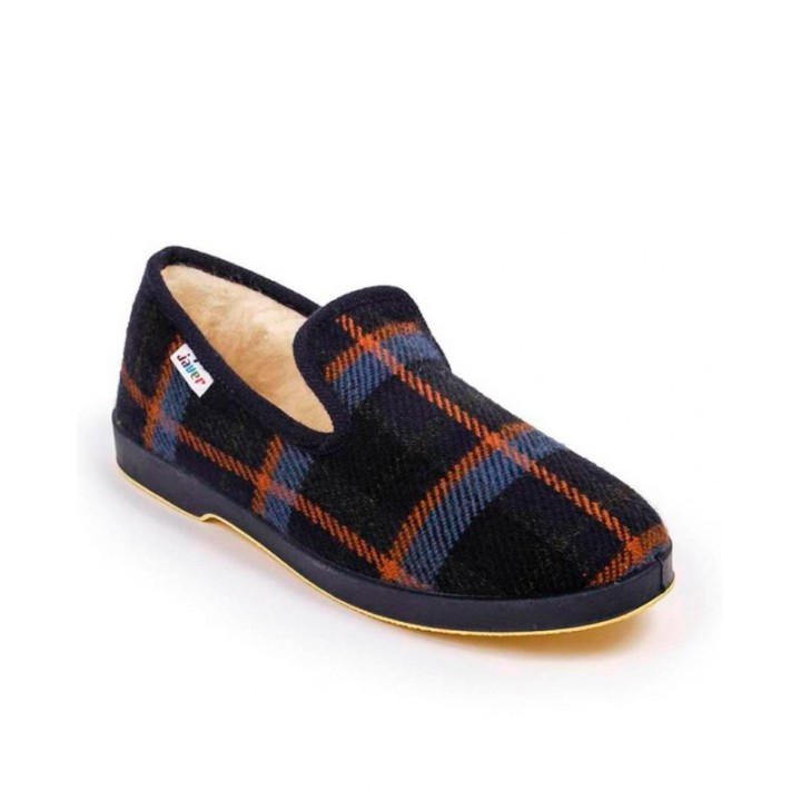 Zapatillas de casa de cuadros Javer lana virgen color marino