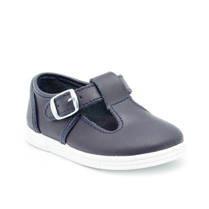 Sandalias piel con cierre de hebilla color marino