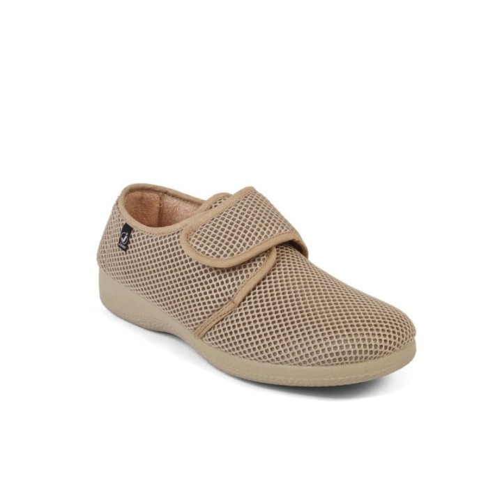 Zapatillas lona con cierre de velcro y vulcanizado color beige