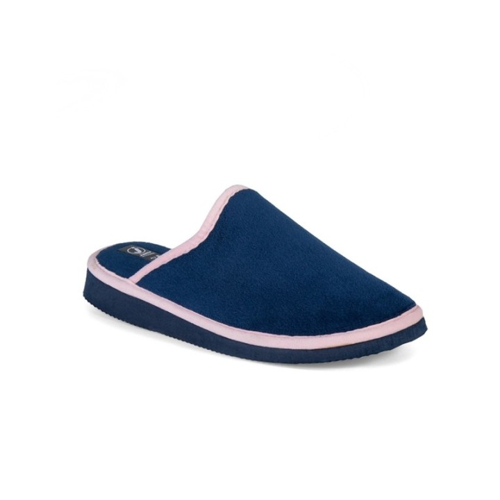 Zapatillas Mujer de casa abierta en color marino con borde rosa
