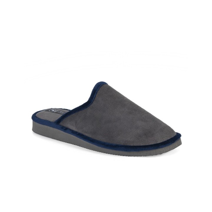 Zapatillas de casa abiertas color gris borde azul marino