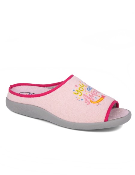 Zapatillas casa mujer puntera abierta rosa You are amazing