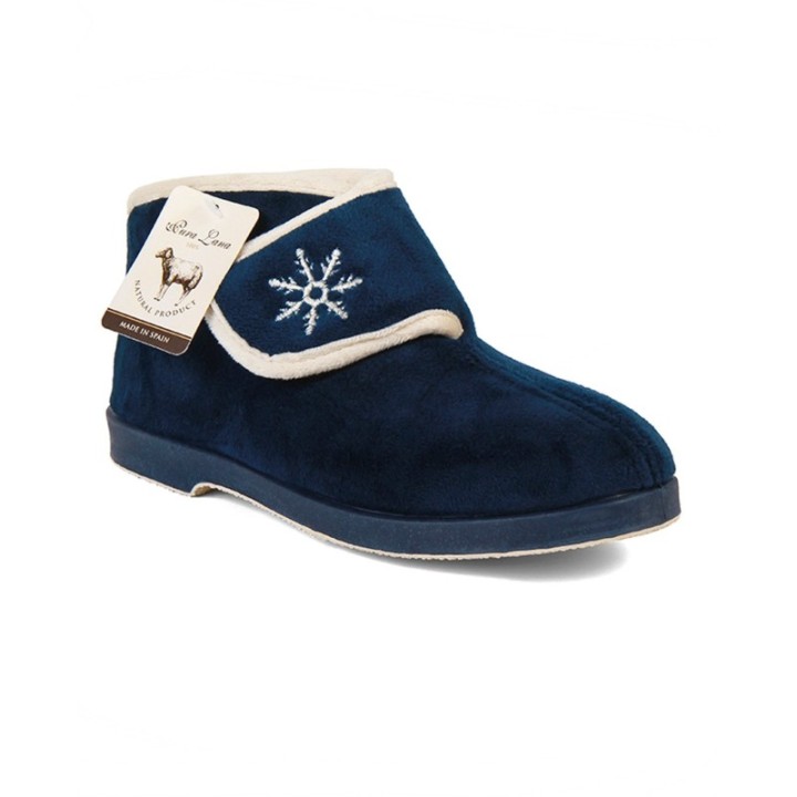 Zapatillas casa cerradas de lana con cierre de velcro color marino