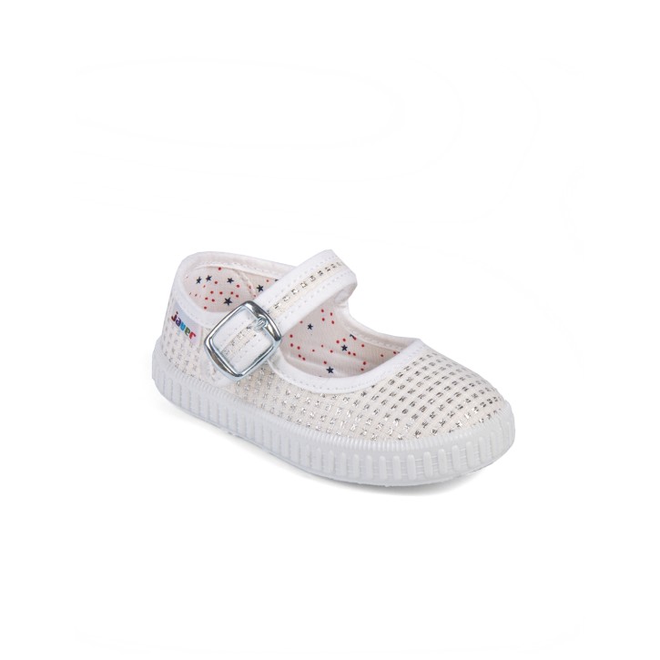 Zapatillas lona blanca con cierre de corchete