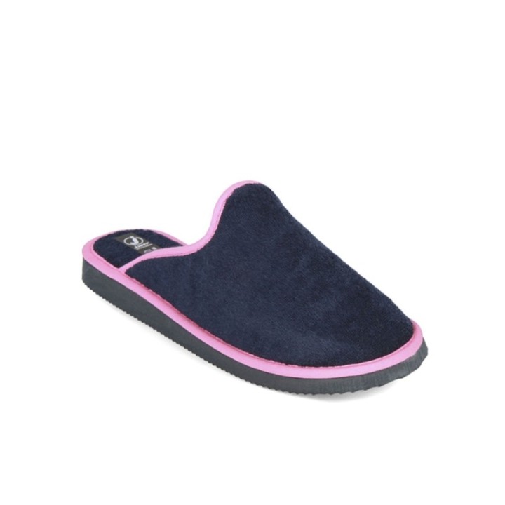 Zapatillas de casa abiertas color marino borde rosa