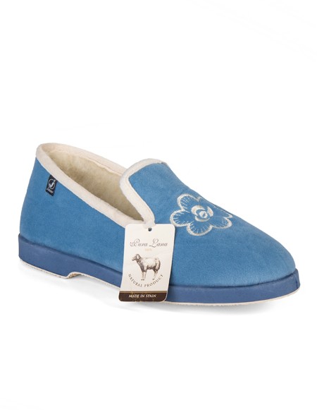 Zapatillas casa azulina cerradas de lana