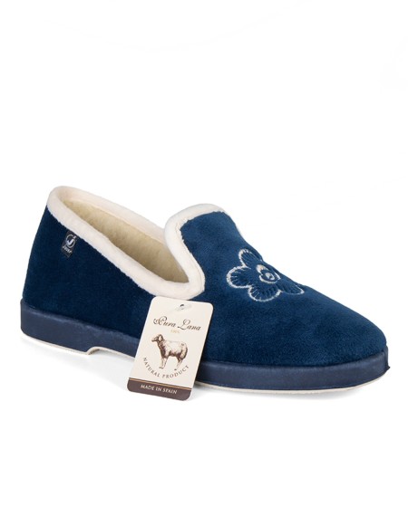 Zapatillas casa azul marino cerradas de lana