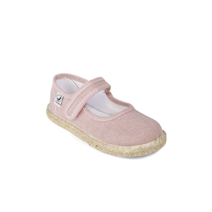Merceditas cierre velcro en color rosa y suela de yute