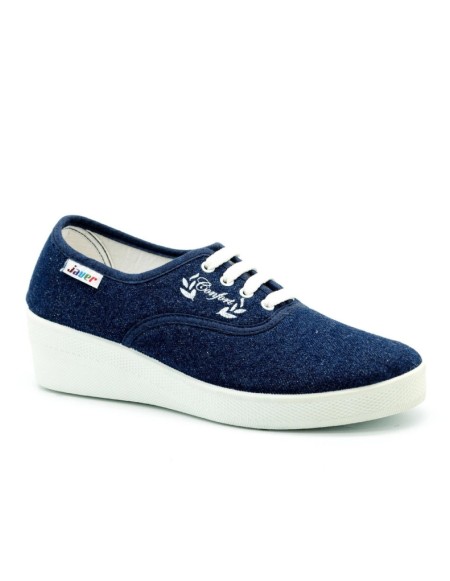 Zapatillas lona con cordones y cuña alta