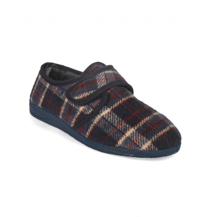 Zapatillas casa cerradas cierre velcro y estampado rayas color marino