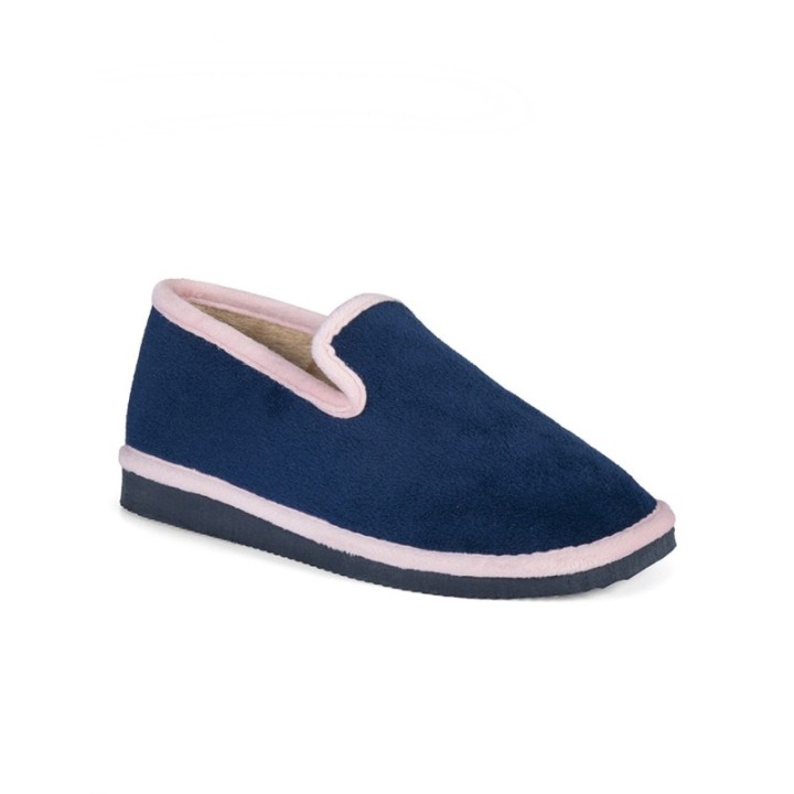 Zapatillas Mujer de casa cerradas en color marino con borde rosa