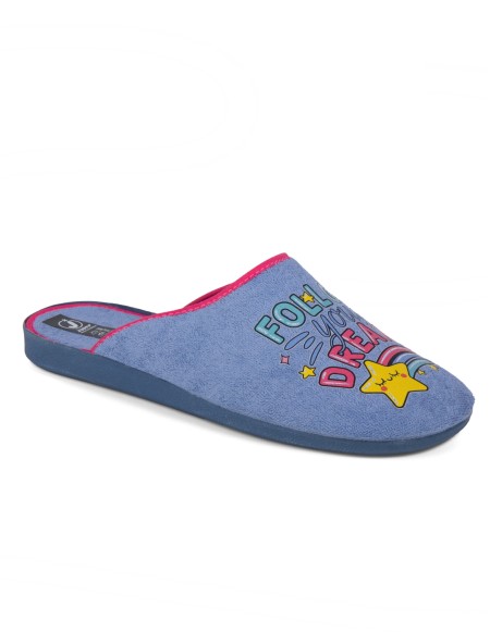 Zapatillas casa verano caucho azulina Follow your dreams
