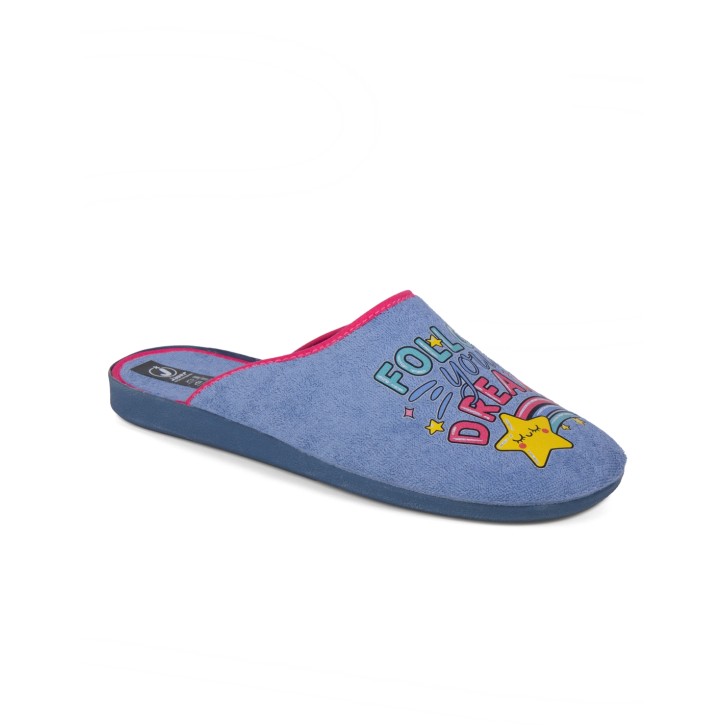 Zapatillas casa verano caucho azulina Follow your dreams