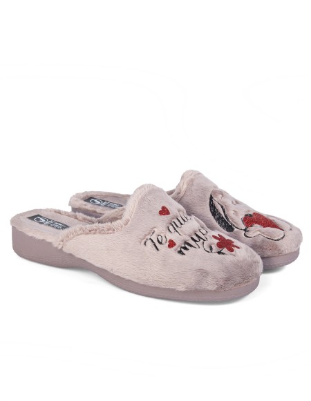 Zapatillas casa abiertas confort niebla "Te quiero mucho"