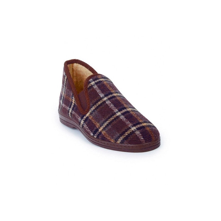 Zapatillas de casa bota cuadros marrón