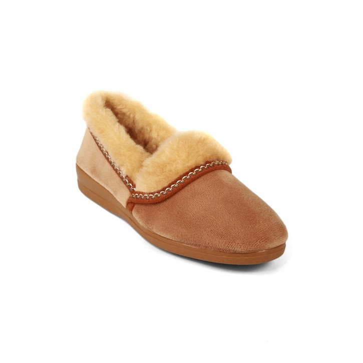 Zapatillas de casa ocre con pelo