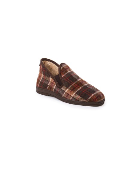 Zapatillas de casa bota cuadros marrón
