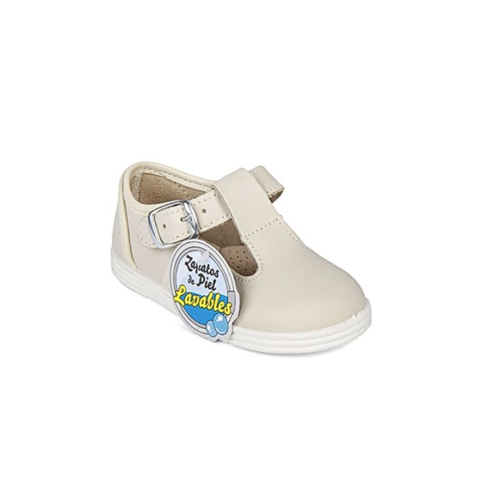 Sandalias piel con cierre de hebilla color beige
