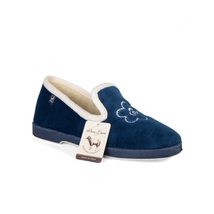 Zapatillas casa azul marino cerradas de lana