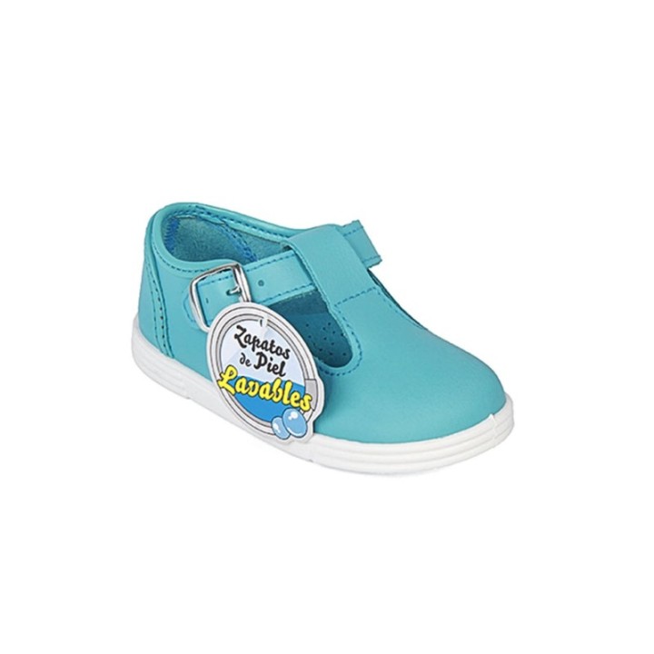 Sandalias piel con cierre de hebilla color turquesa