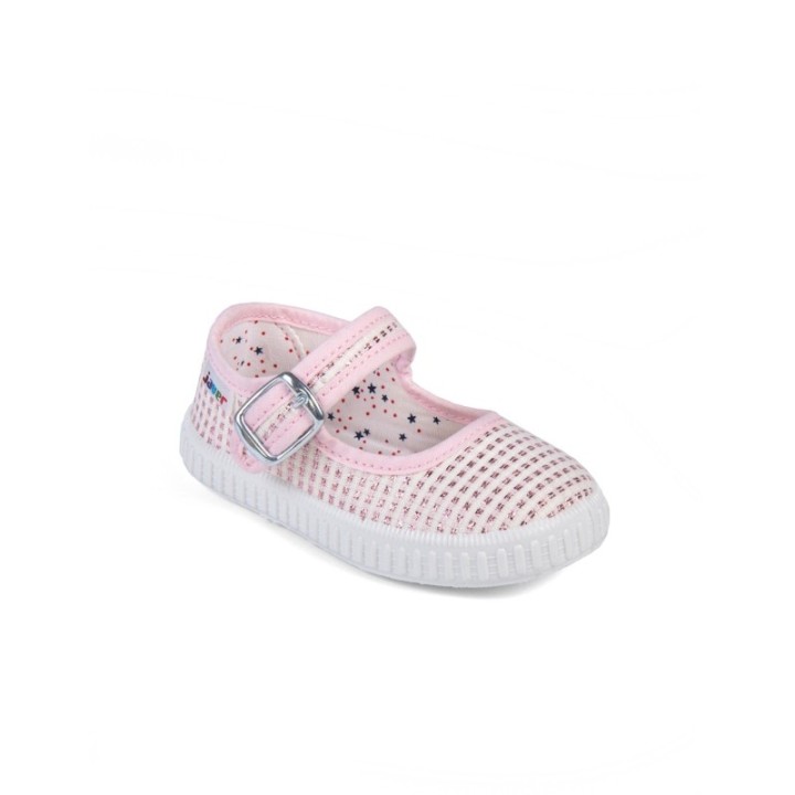 Zapatillas lona rosa con cierre de corchete
