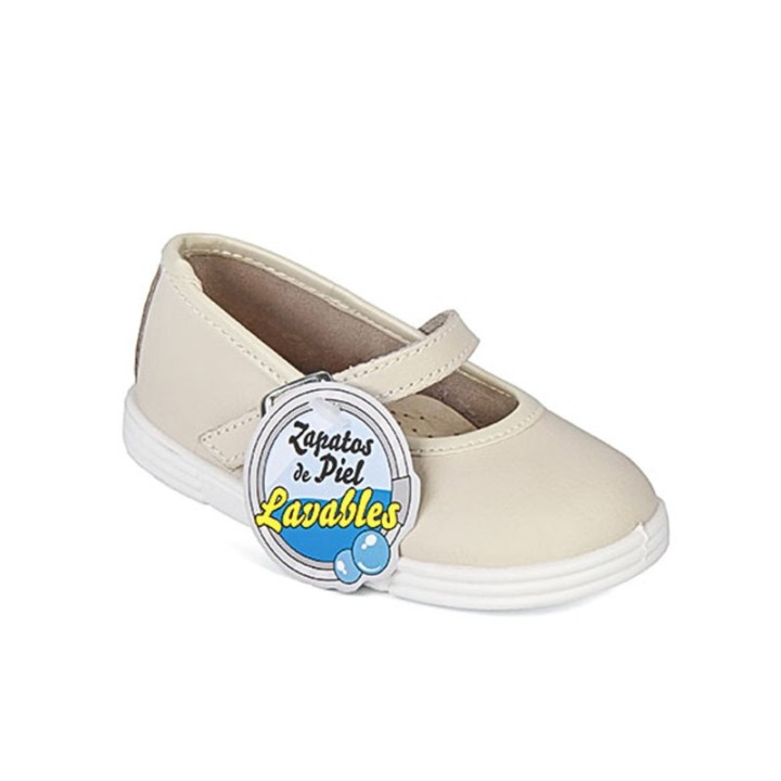Merceditas piel con cierre de hebilla color beige