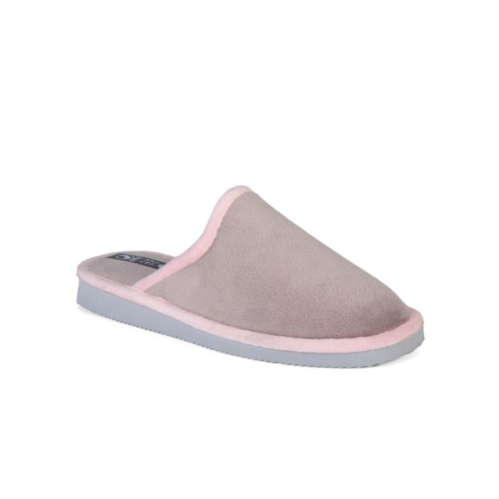Zapatillas Mujer de casa abiertas en color niebla con borde rosa