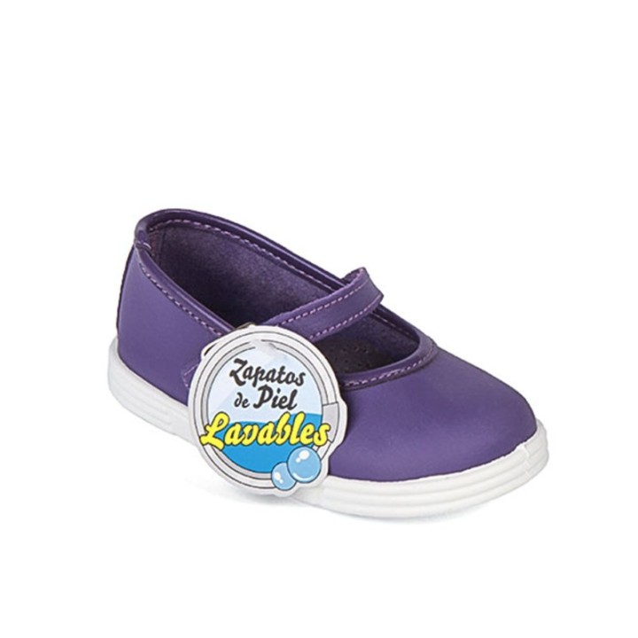 Merceditas piel con cierre de hebilla color morado
