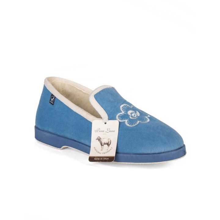Zapatillas casa azulina cerradas de lana color marino