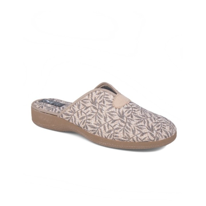 Chinela cuña alta caucho natural taupe ramas