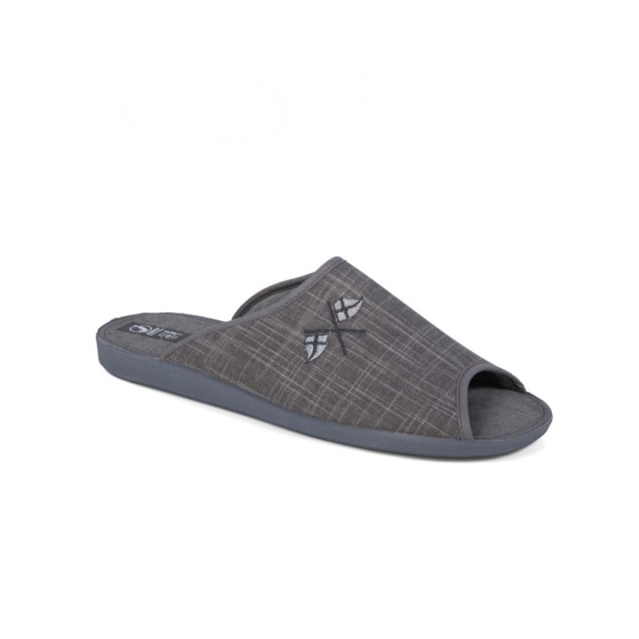 Zapatillas casa caucho puntera abierta peep toes gris banderas