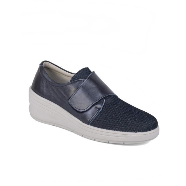 Zapato de cuña con velcro azul marino