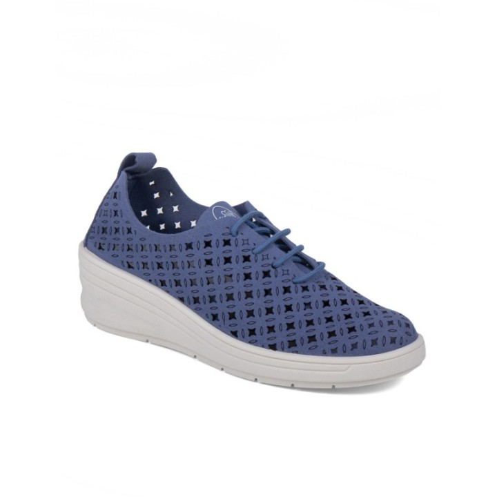 Zapato de cuña con cordones color jeans